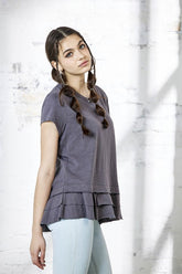 Junior Layered Ruffle Hem Short Sleeve Cotton Tee Noflik